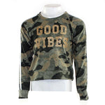 Camo Sweatshirt with Stripes & Gold Good Vibes - Denny's
