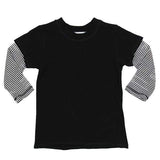 Long Sleeve Layered Tee Black w White Stripe Sleeve - Denny's