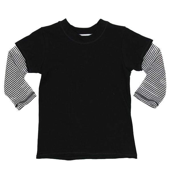 Long Sleeve Layered Tee Black w White Stripe Sleeve - Denny's
