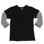 Long Sleeve Layered Tee Blk with White Stripe Sleeve - Denny's
