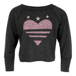 Long Sleeve Cropped Raglan with Pink Striped Heart - Denny's