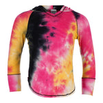 Long Sleeve Tunic Hoody Tie Dye Yellow Pink Black - Denny's