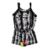 Black & White Tie Dye Romper with Neon Tassles - Denny's
