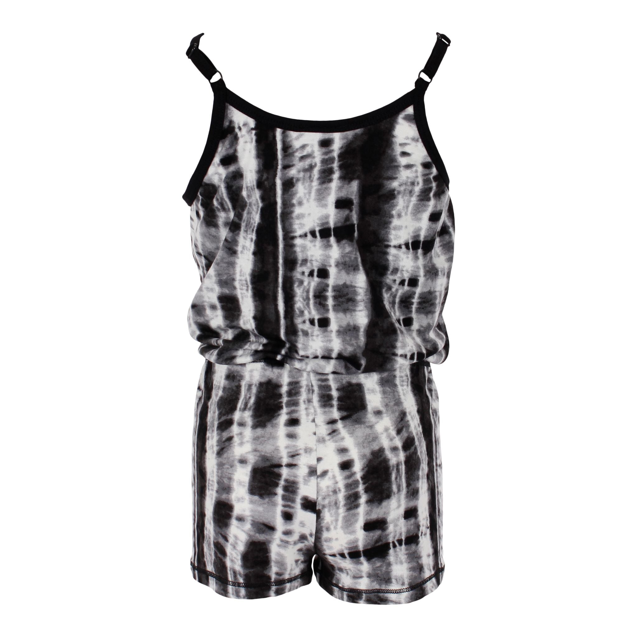 Black & White Tie Dye Romper with Neon Tassles - Denny's