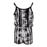 Black & White Tie Dye Romper with Neon Tassles - Denny's