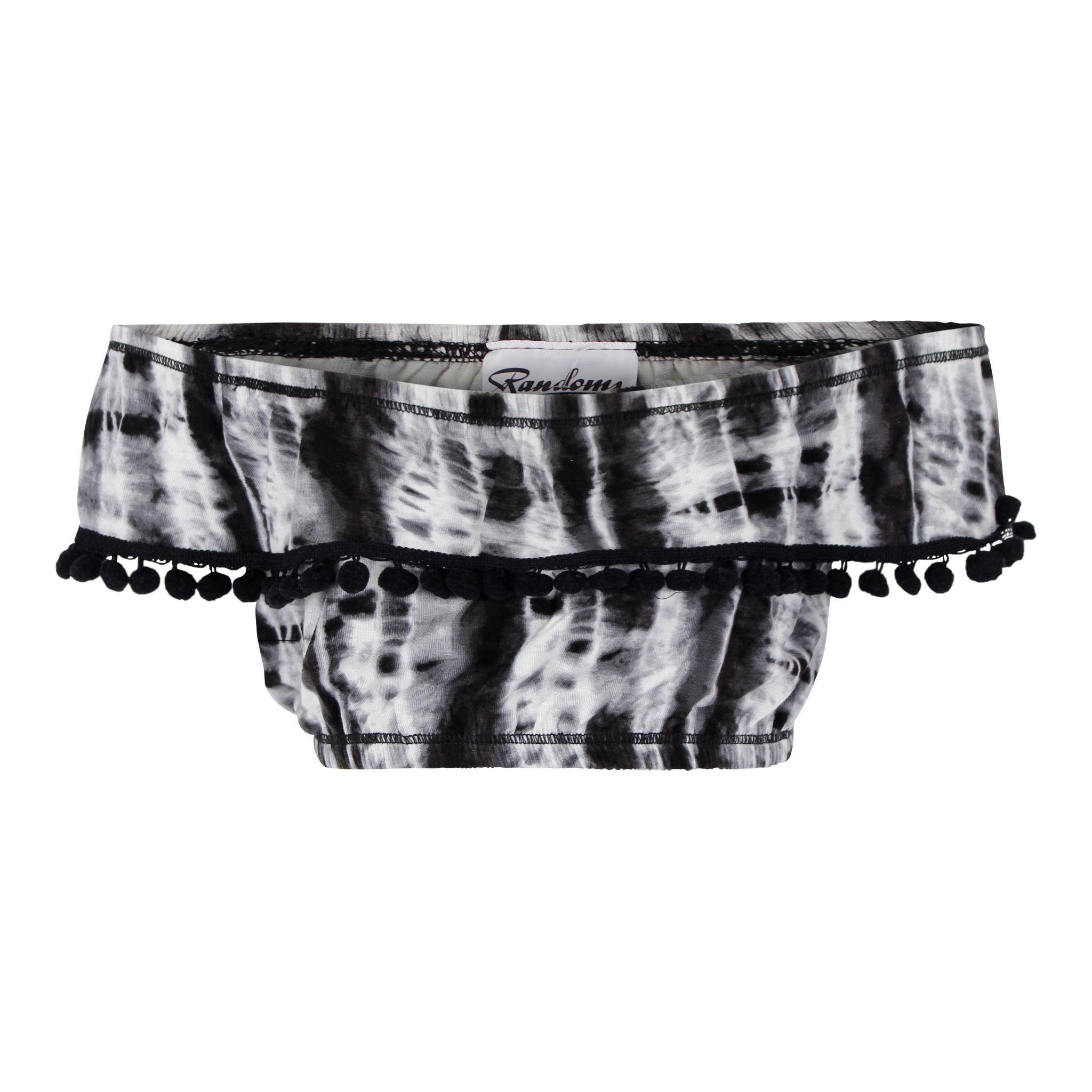 Tie Dye Off Shoulder Cropped Top with Pom Poms - Denny's