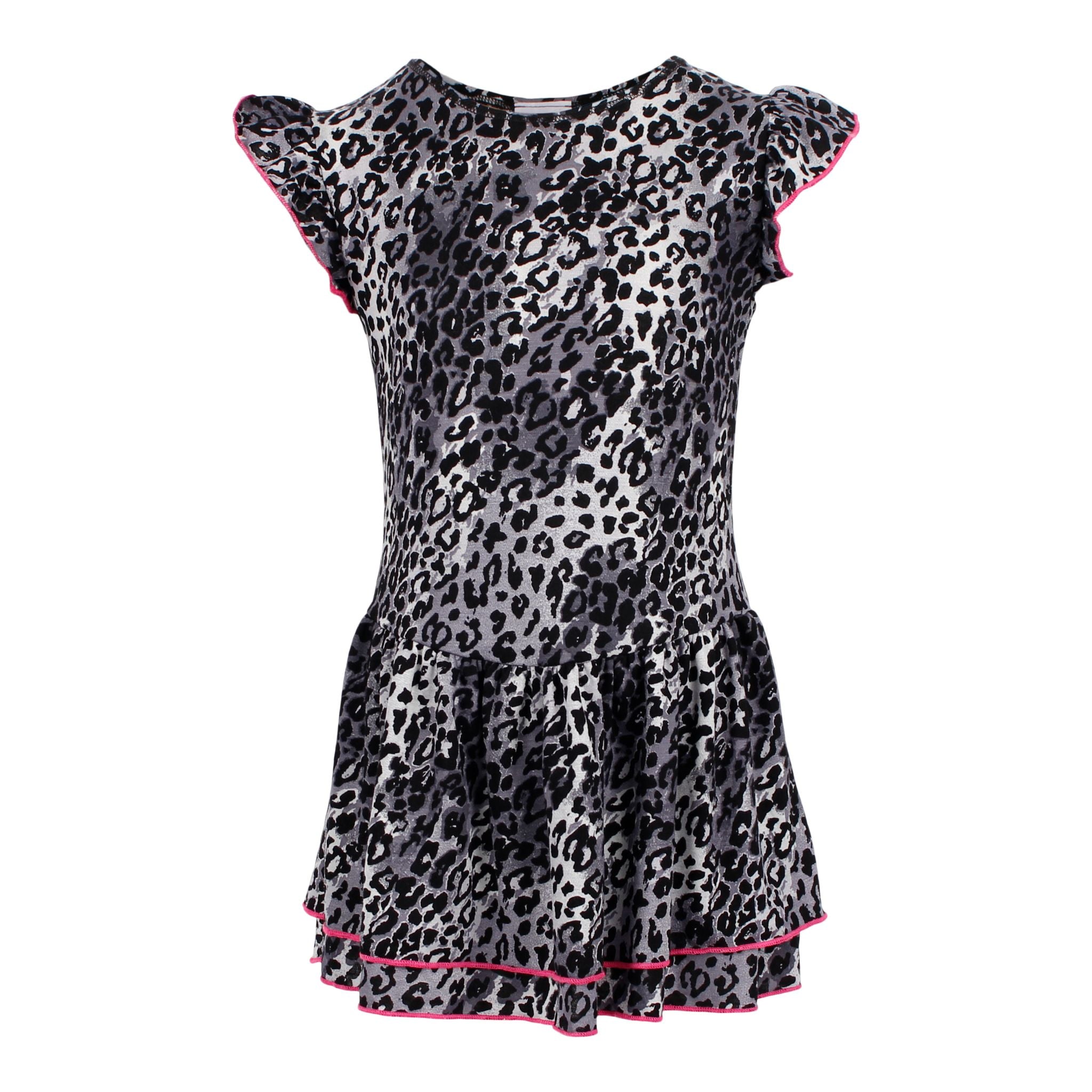 Ruffle Sleeved Bottom Leopard Dress with Pink Stitching - Denny's