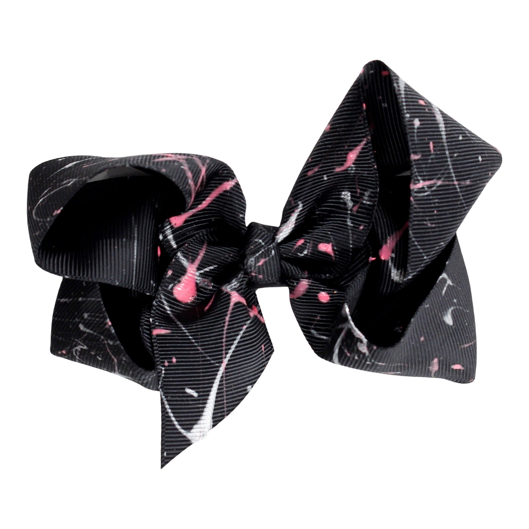4 Inch Bow Clip Splatter Neon Silver - Denny's