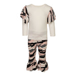 Camo Ruffle Shoulder Tee and Bell Pant Set - Denny's