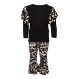 Cheetah Ruffle Shoulder Tee and Bell Pant Set - Denny's