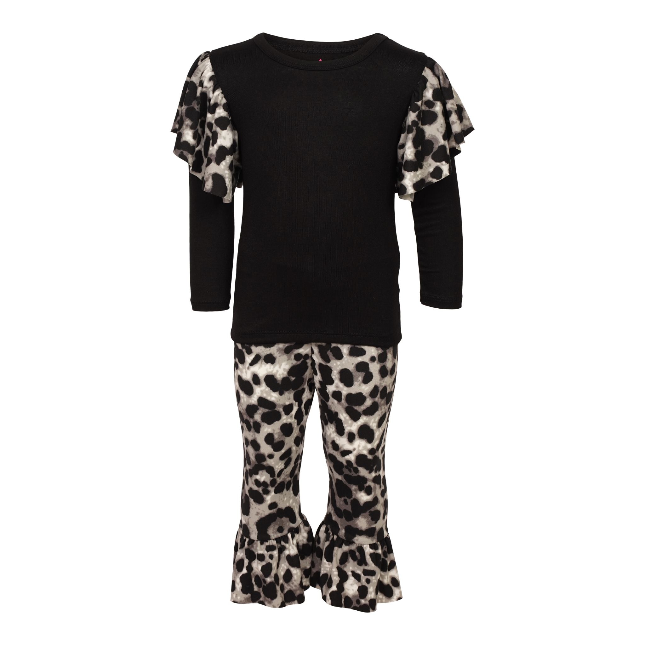 Cheetah Ruffle Shoulder Tee and Bell Pant Set - Denny's