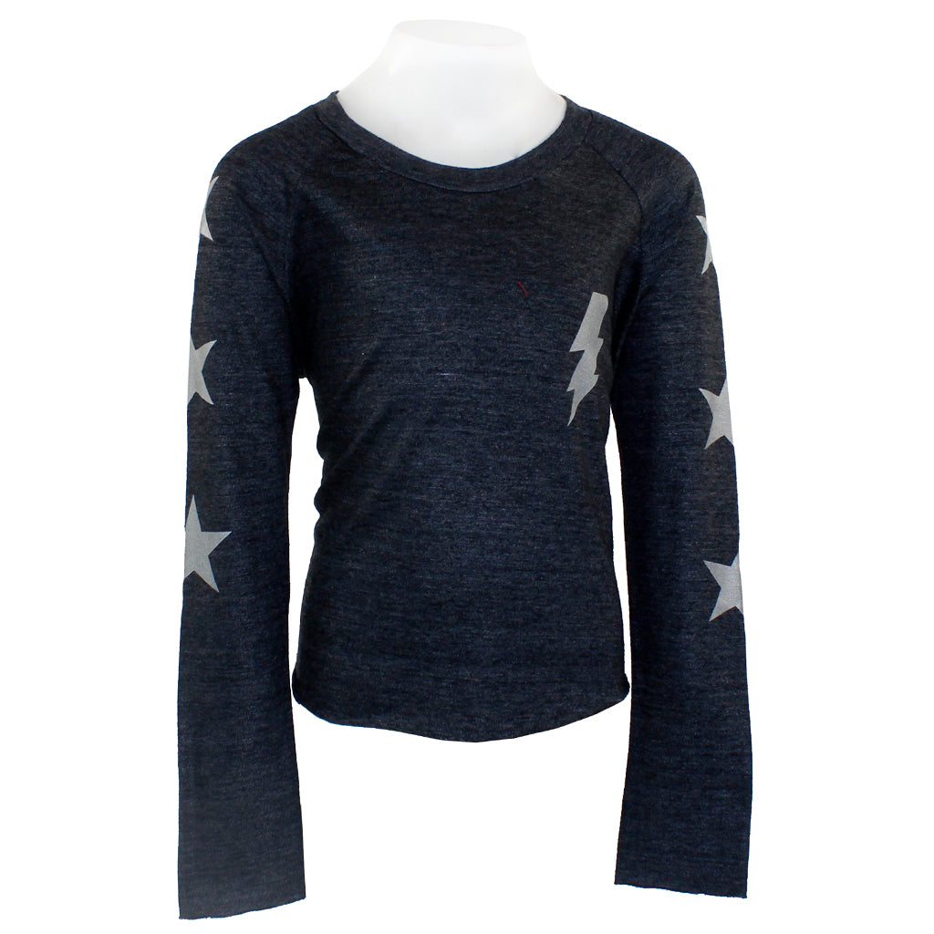 Long Sleeve Top with Silver Lightning Bolt Stars on Sleeve - Denny's