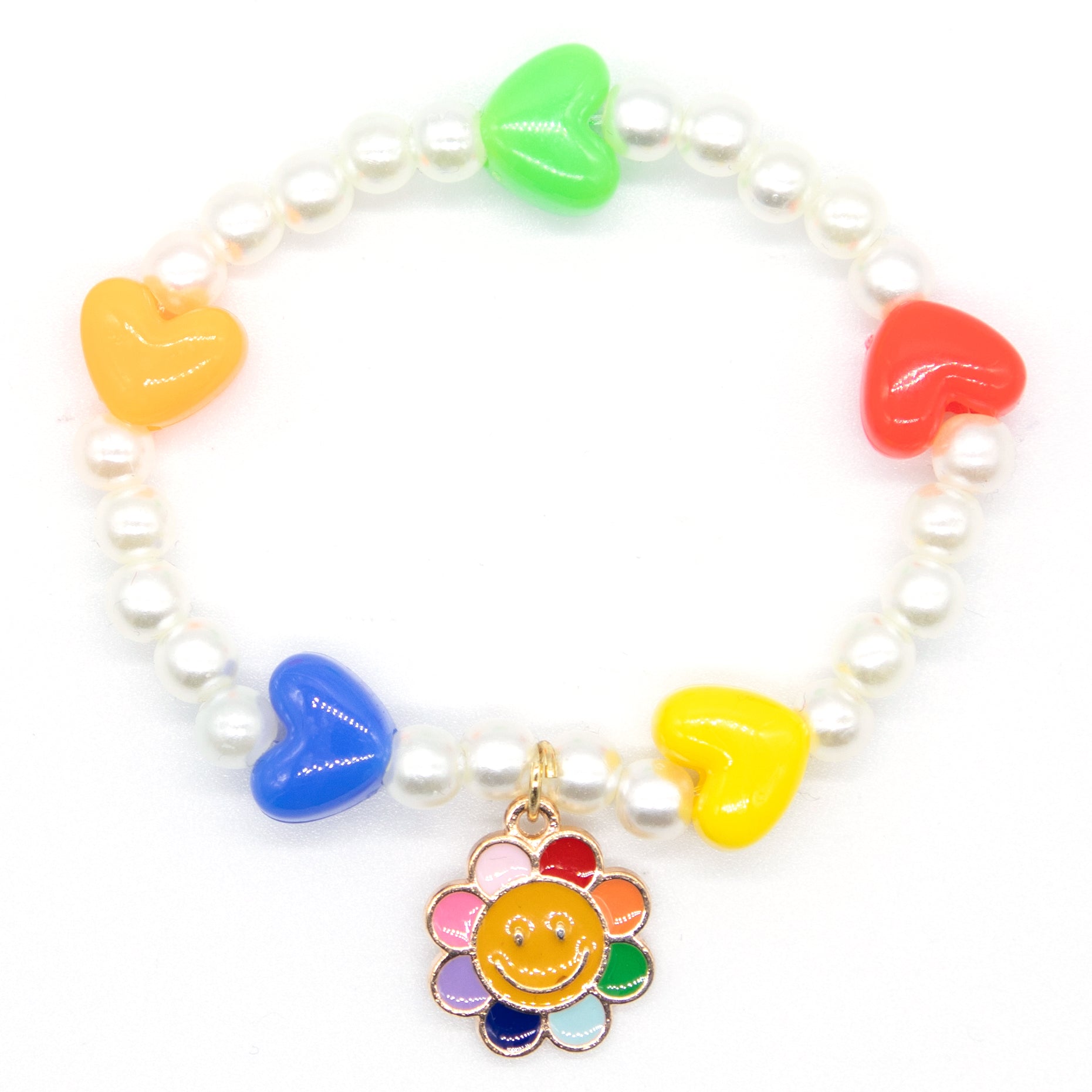 Dangling Flower Smiley Heart & Pearl Bracelet - Denny's