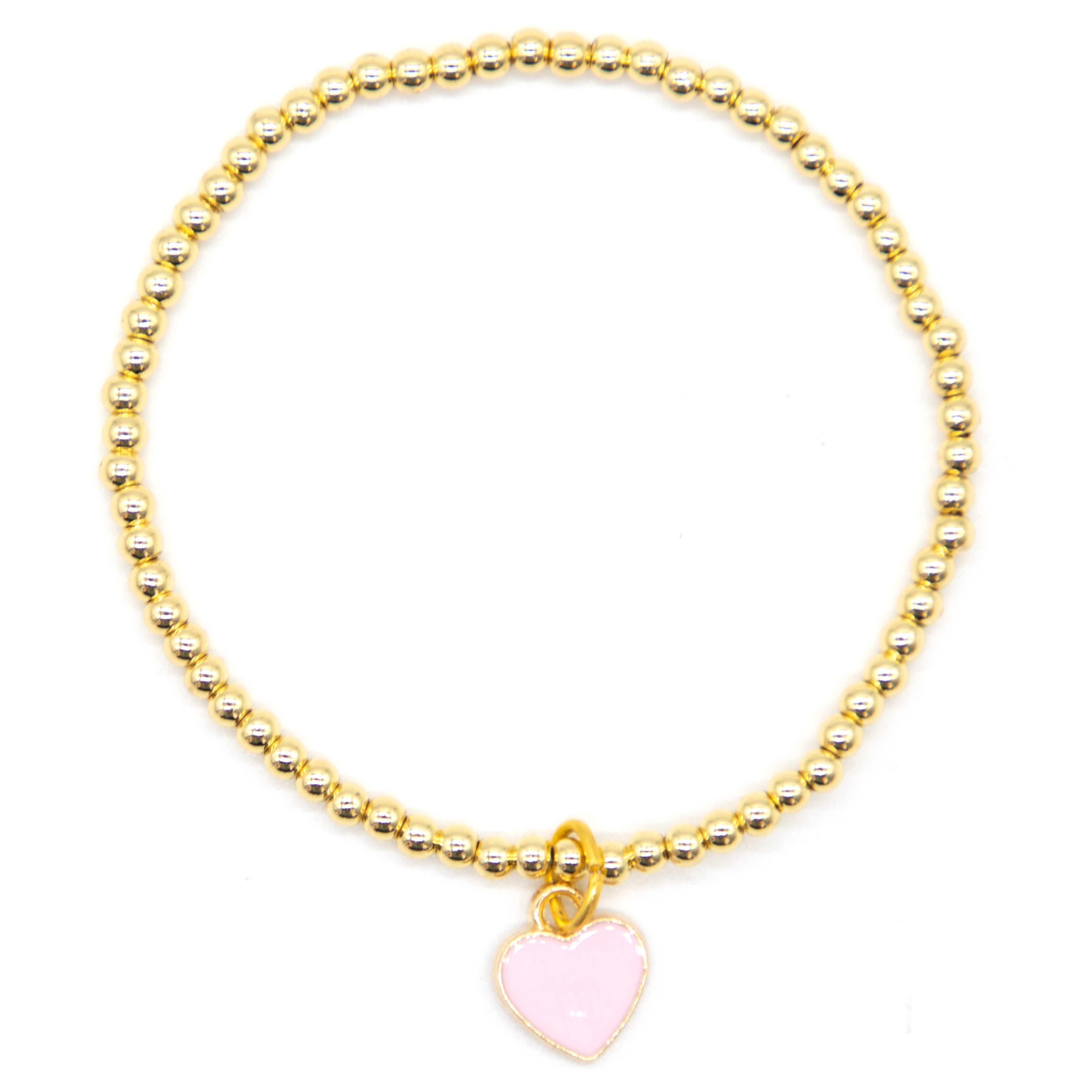 Pink Enamel Heart Stretch Ball Bracelet - Denny's