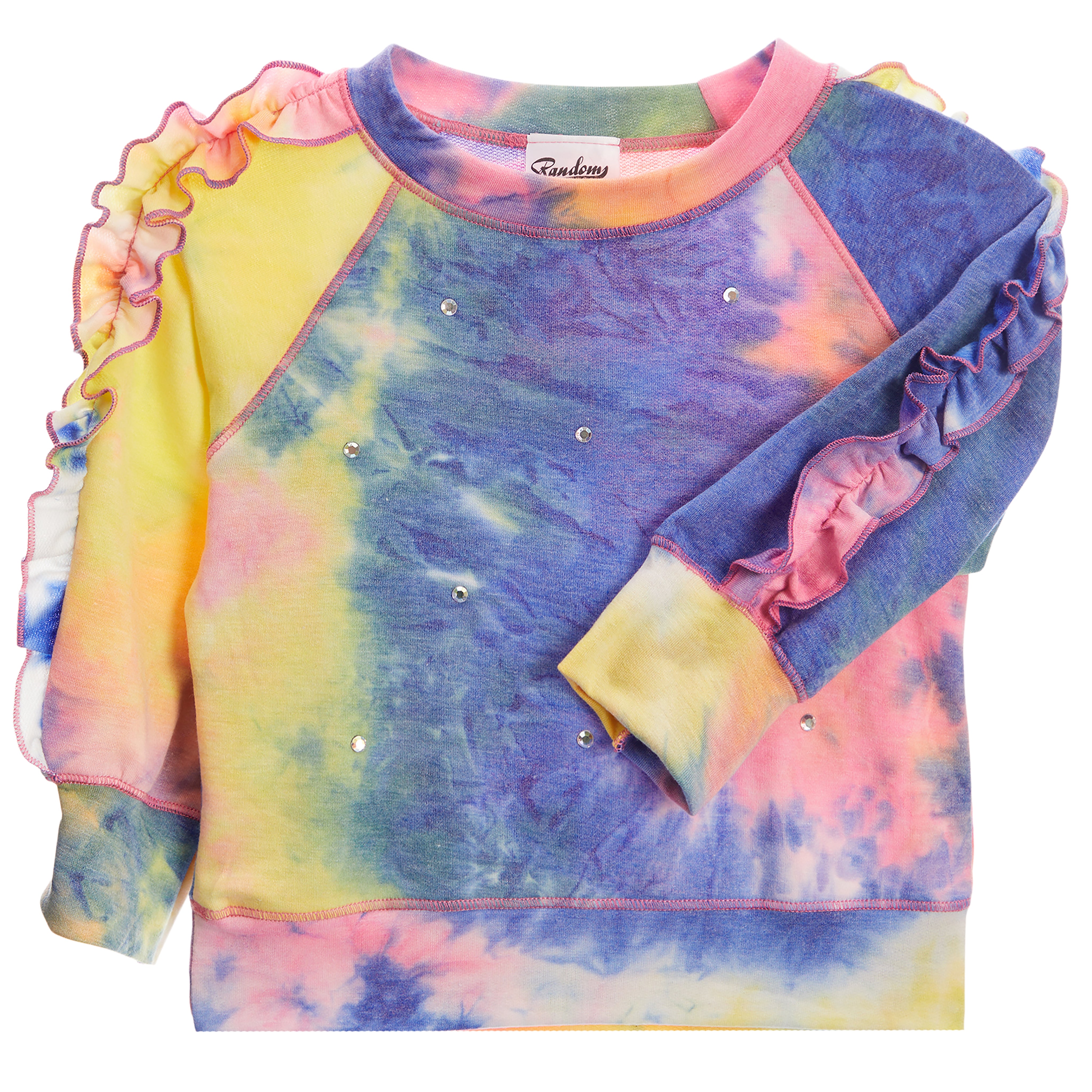 Rhinestone Tie Dye Ruffle Sleeve Sweatshirt - Denny's