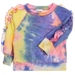 Rhinestone Tie Dye Ruffle Sleeve Sweatshirt - Denny's