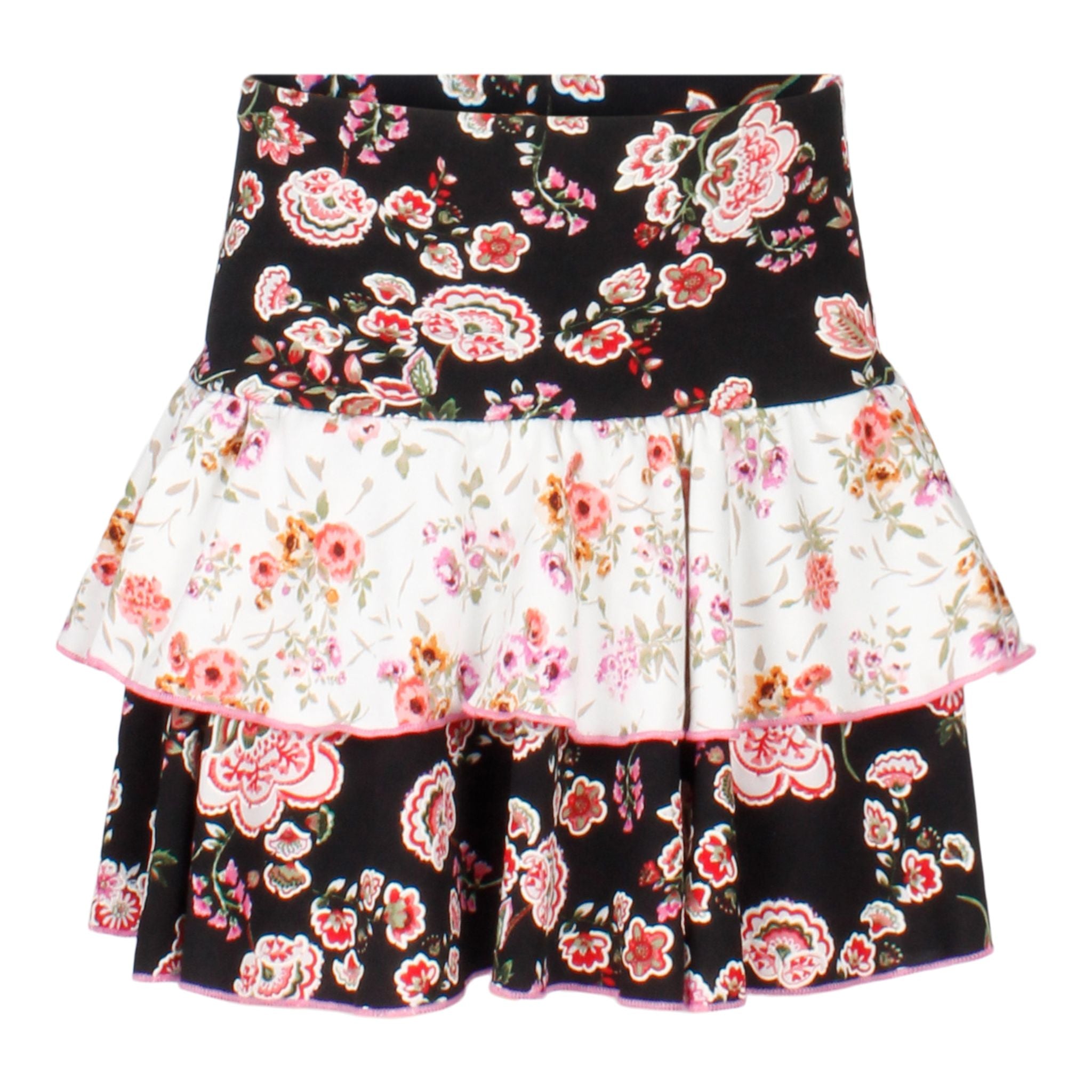 Black & Ivory Mixed Floral Ruffle Skirt - Denny's