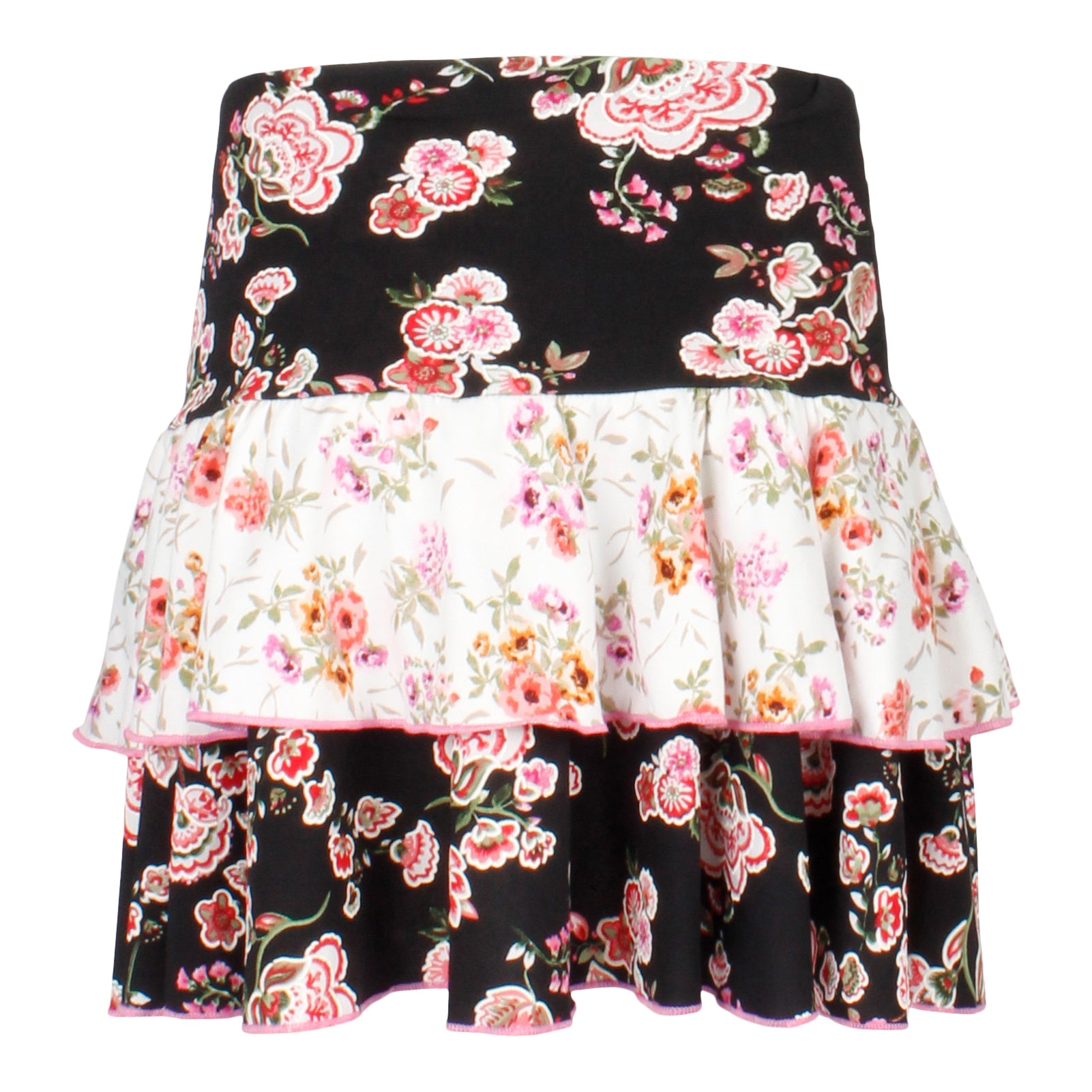 Black & Ivory Mixed Floral Ruffle Skirt - Denny's