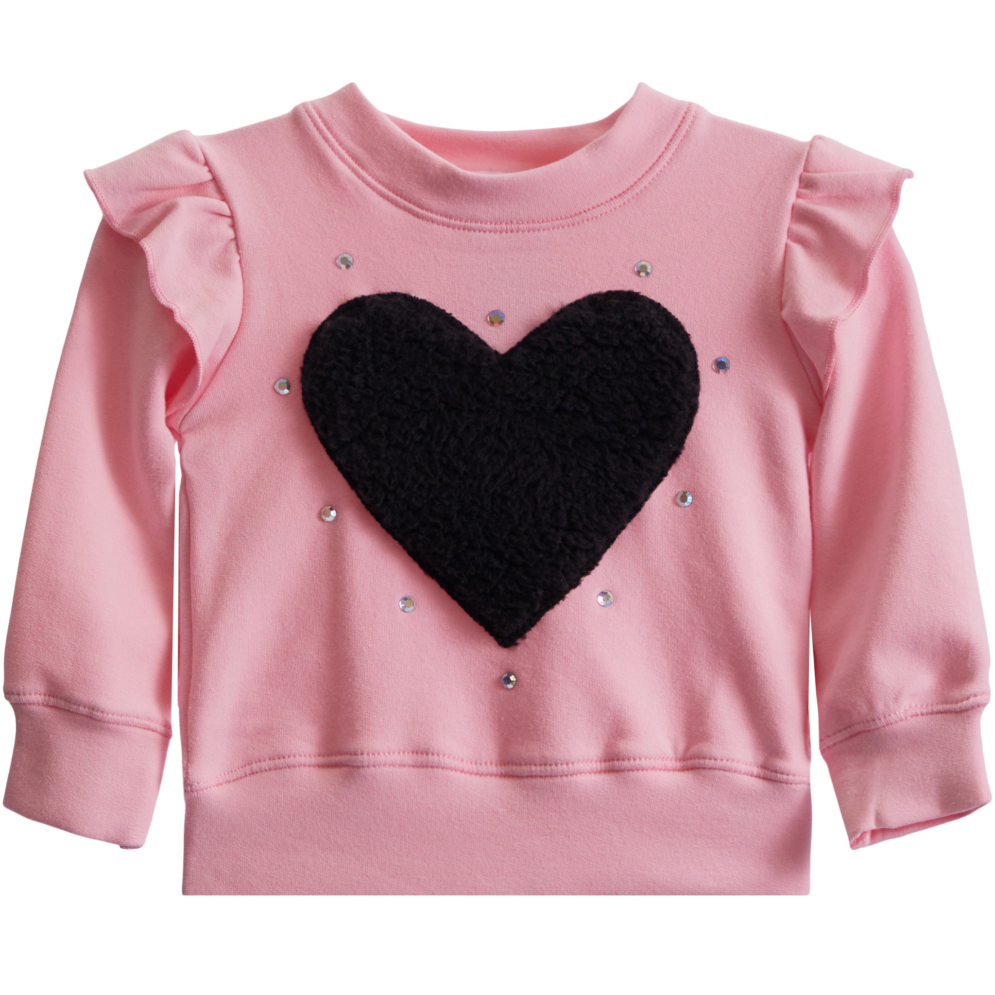 Black Sherpa Heart Ruffle Sweatshirt - Denny's