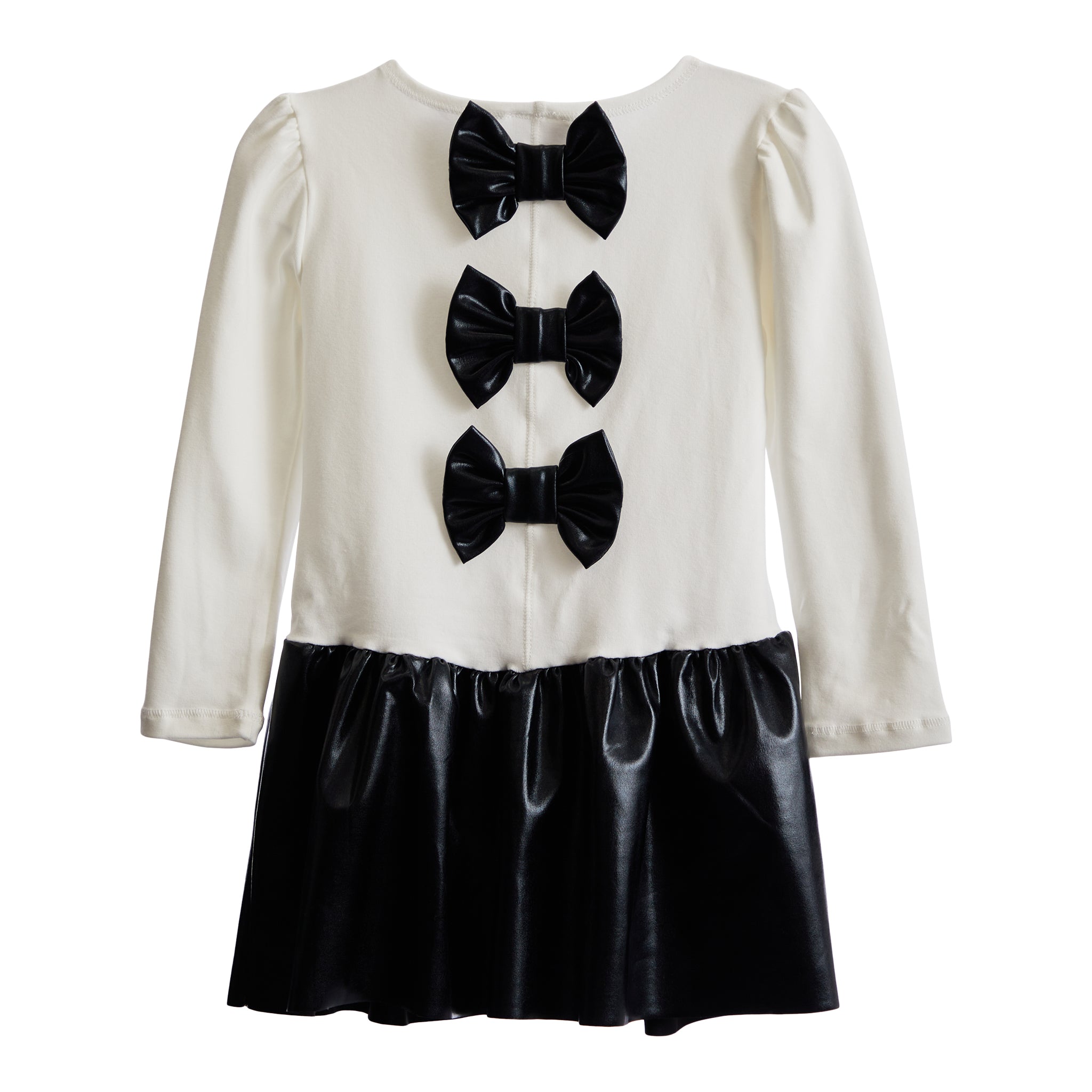 Back Bow Faux Leather Bottom Dress - Denny's