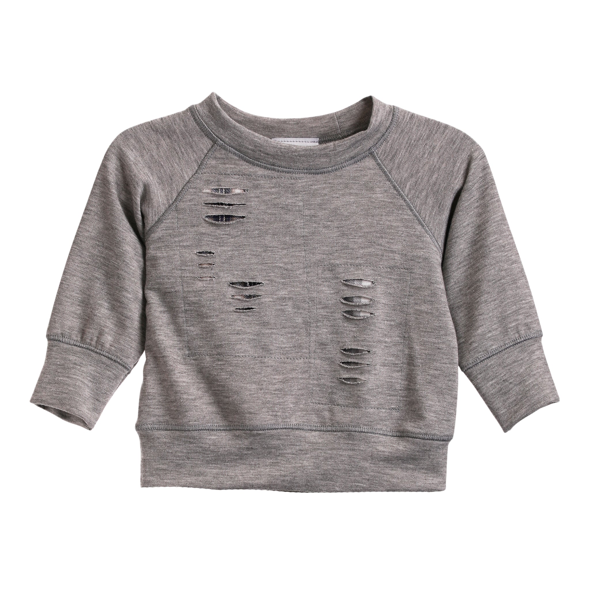 Plaid Elbow Patch Ripped Sweatshirt - Denny's
