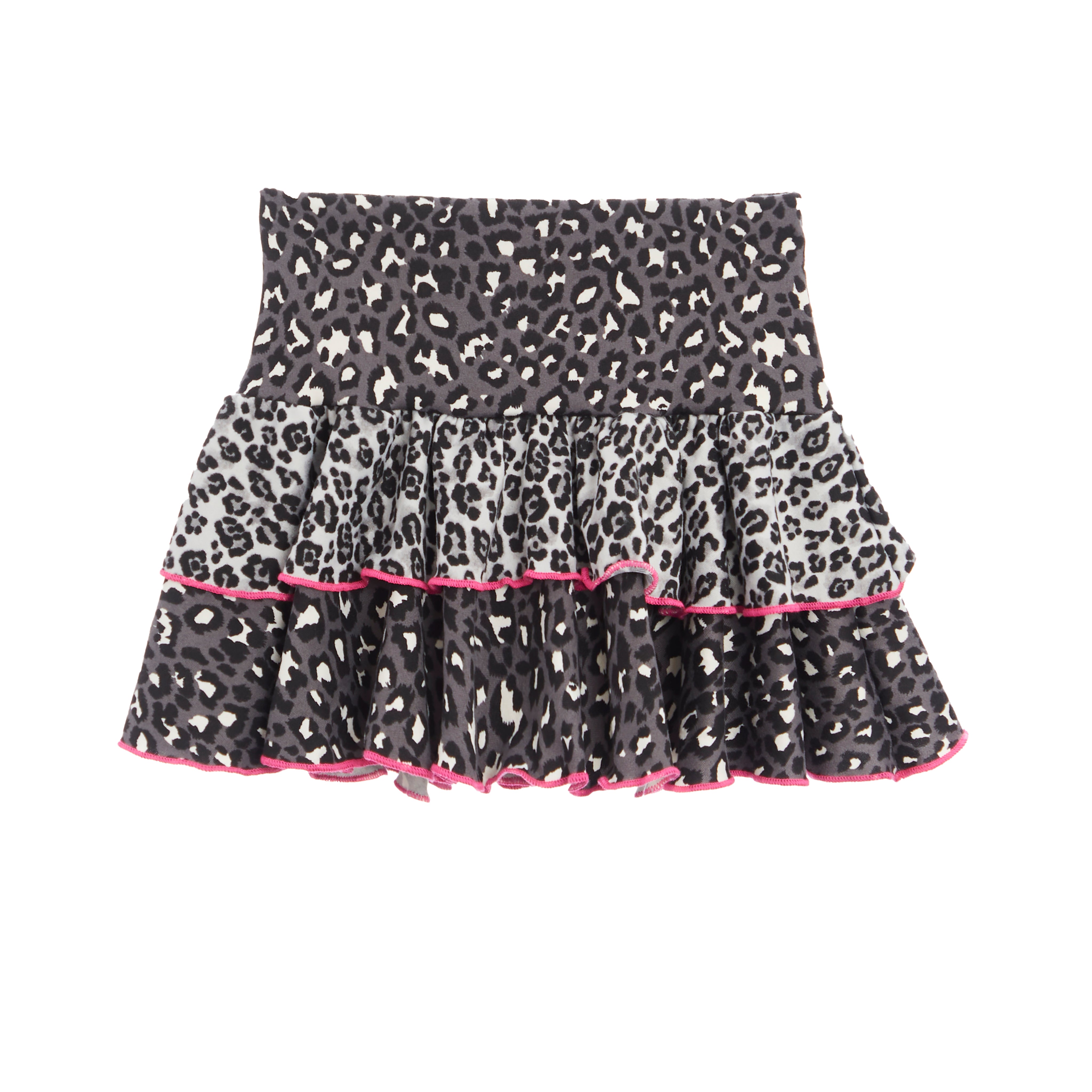 Pink Stitching Tiered Ruffle Leopard Skirt - Denny's