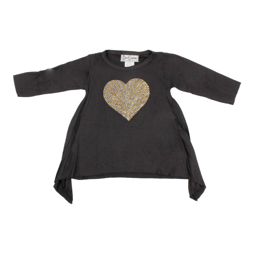 Black Tee Angle with Gold Silver Heart - Denny's