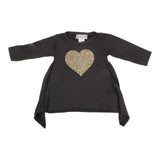 Black Tee Angle with Gold Silver Heart - Denny's