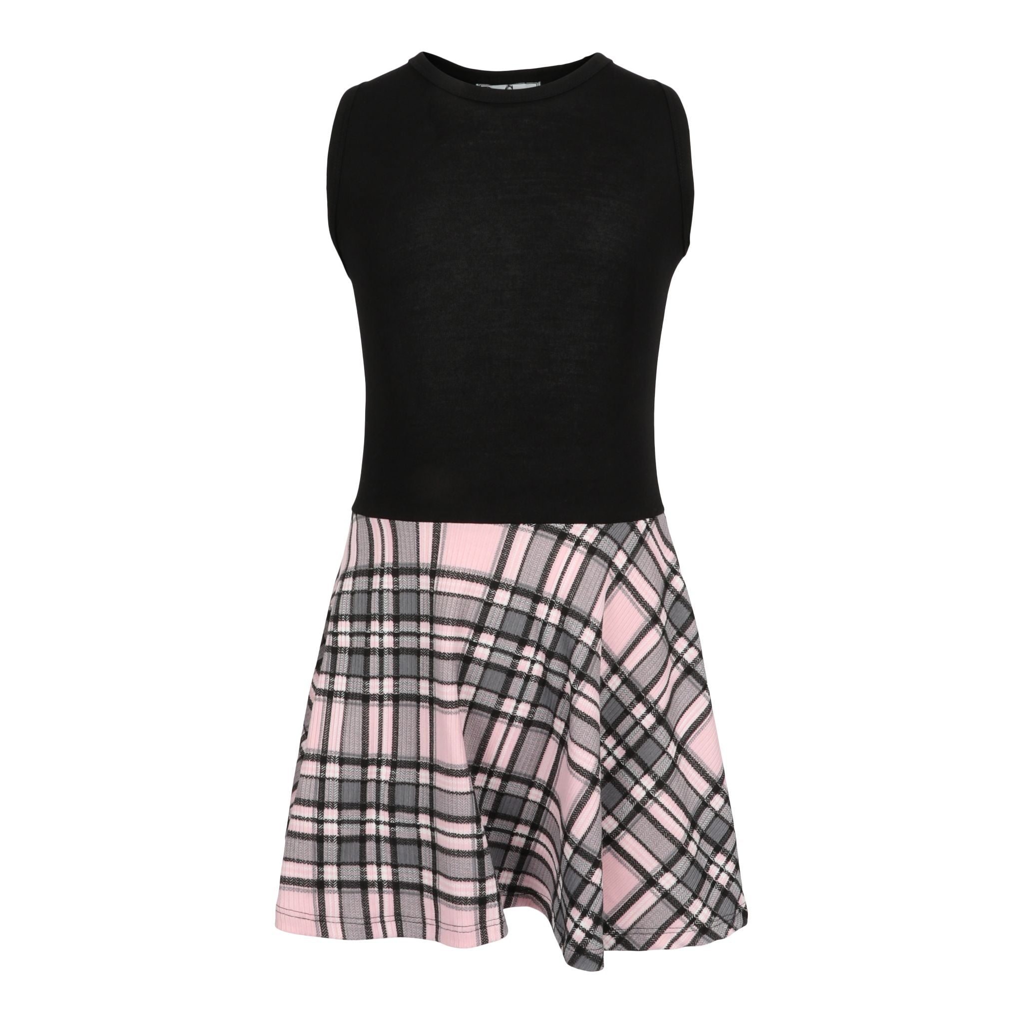 Pink & Grey Plaid Bottom Sleeveless Dress - Denny's