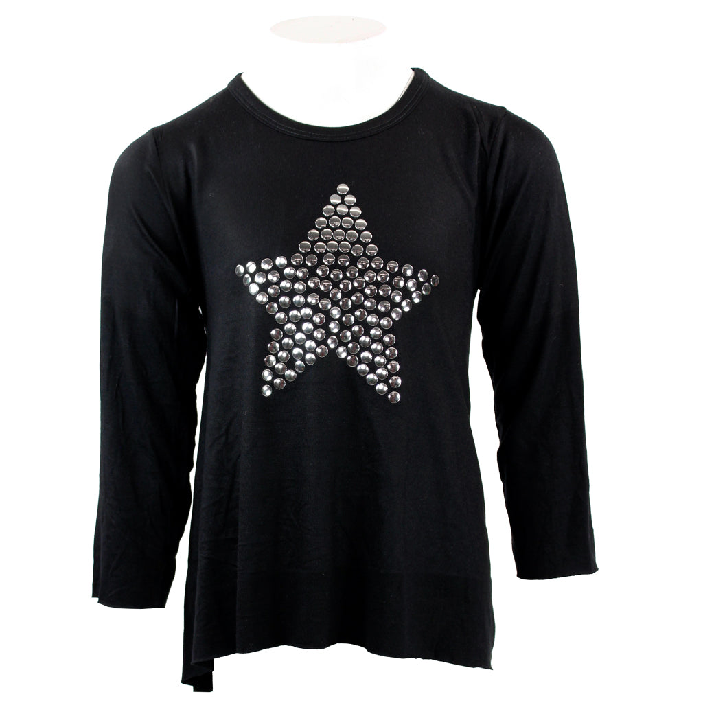 Long Sleeve Black Tee Hi Lo Silver Star - Denny's