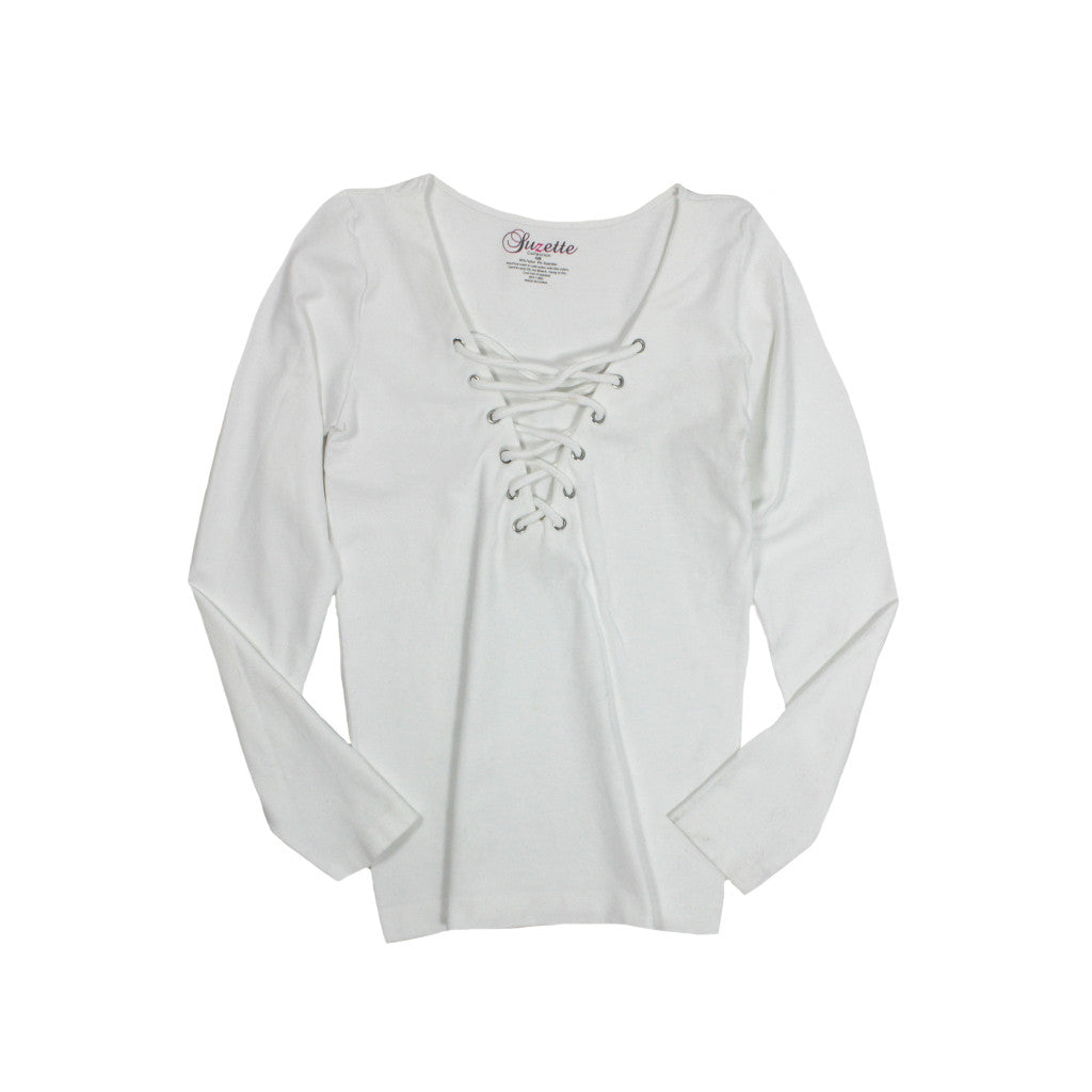 Long Sleeve Criss Cross Grommet Lace Up - Denny's