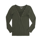 Long Sleeve Criss Cross Grommet Lace Up - Denny's