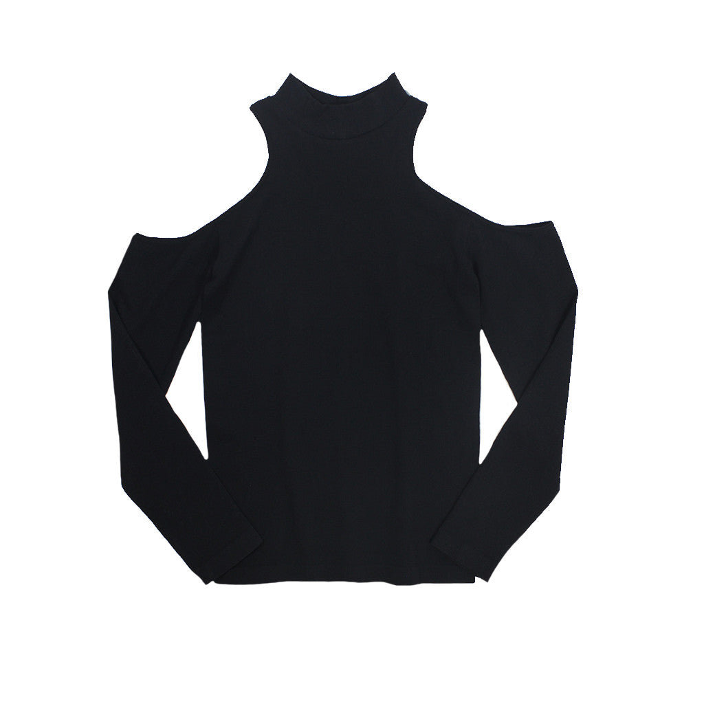 Ribbed Cold Shoulder Mock Tneck - Denny's
