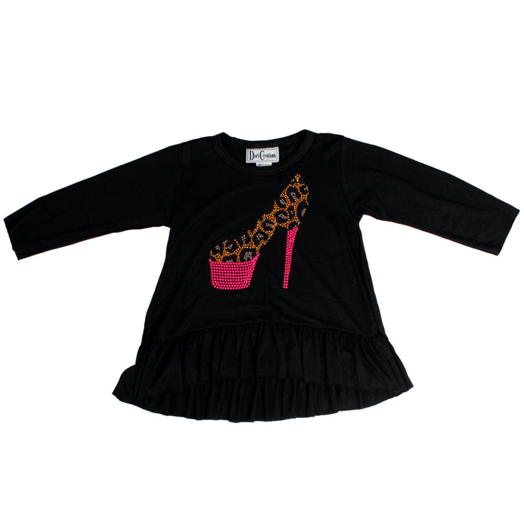 Long Sleeve Ruffle Top with Leopard & Hot Pink Heel - Denny's