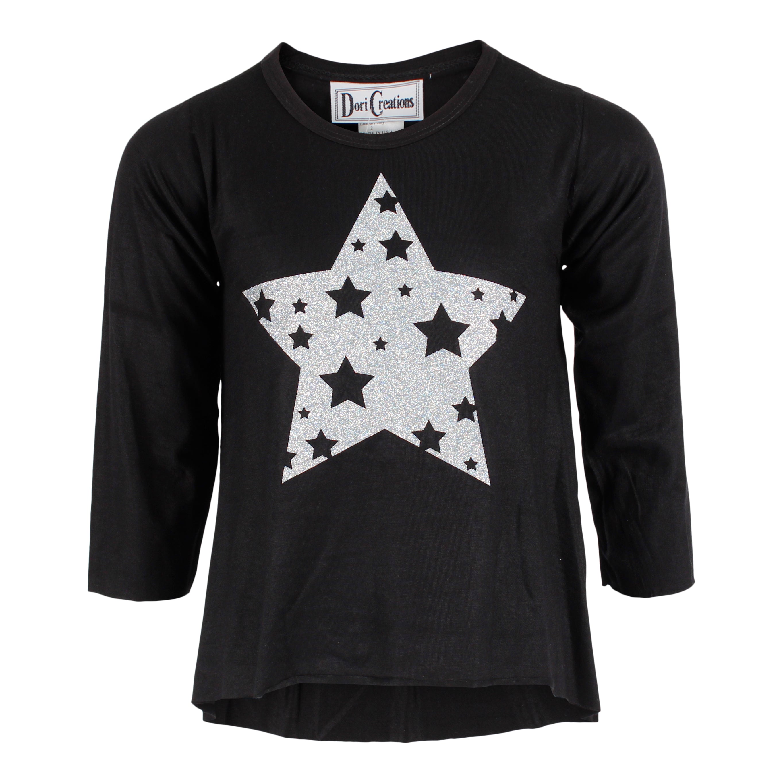 Long Sleeve Hi Lo Top with Glitter Silver Star - Denny's