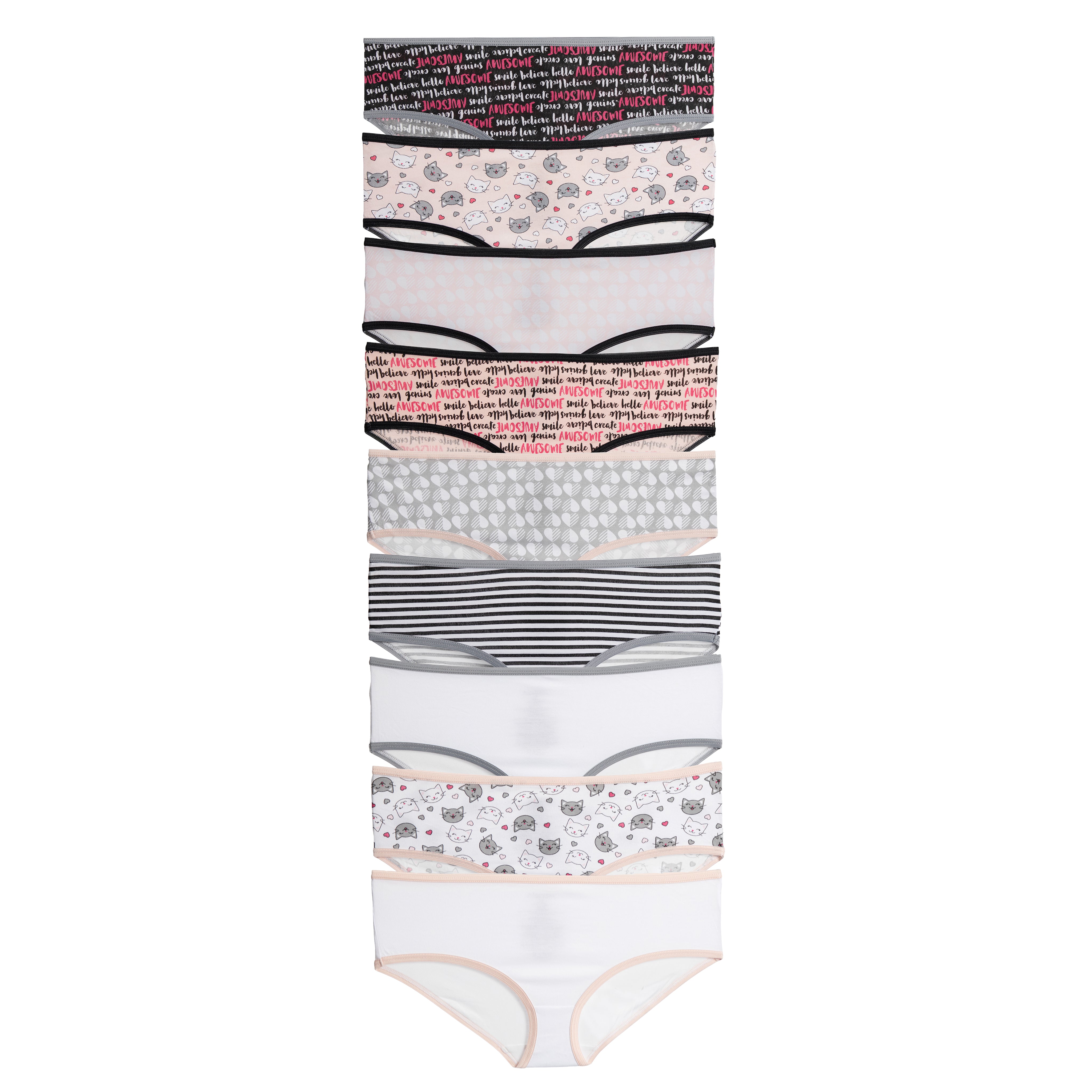 Positive Cats 9 Pack Cotton Hipsters - 7-14 Girl - Denny's