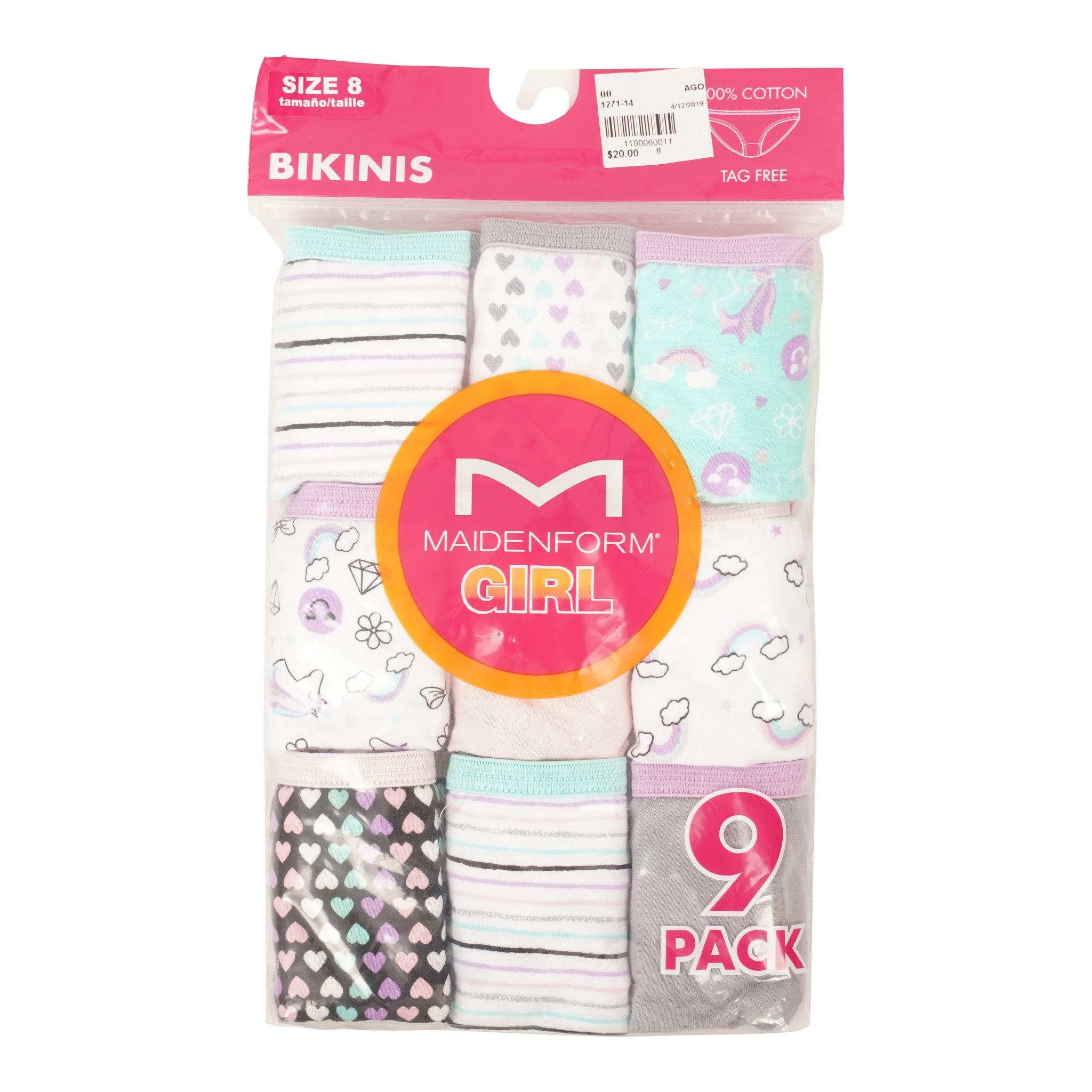 Unicorn Party 9 Pack Cotton Bikinis - 7-14 Girl - Denny's