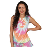 Rainbow Pastel Tie Dye Tie Front Tank - Denny's