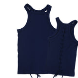 RIbbed Lace Up Back Tank - Denny's