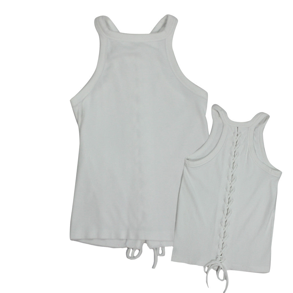 RIbbed Lace Up Back Tank - Denny's