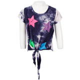 Short Sleeve Tie Front Top With Neon Stars - Denny's