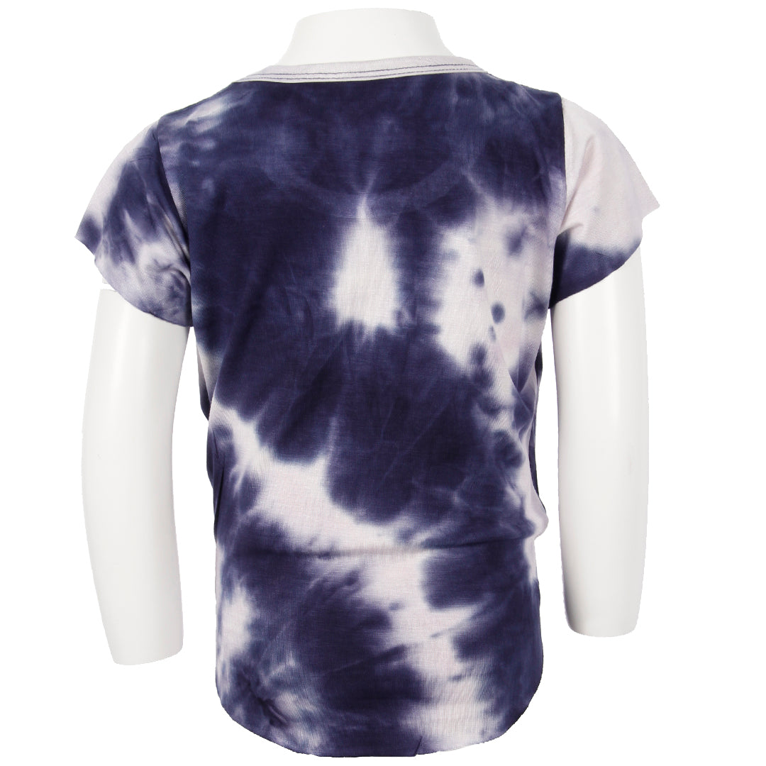 Short Sleeve Tie Front Top With Neon Stars - Denny's