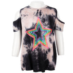 Short Sleeve Cold Shoulder Top With Neon Star - Denny's