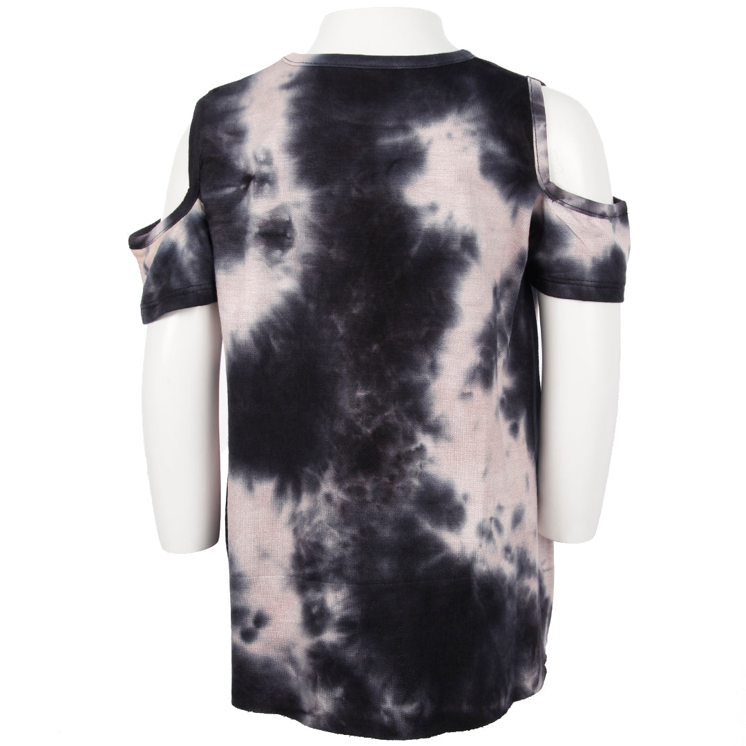 Short Sleeve Cold Shoulder Top With Neon Star - Denny's