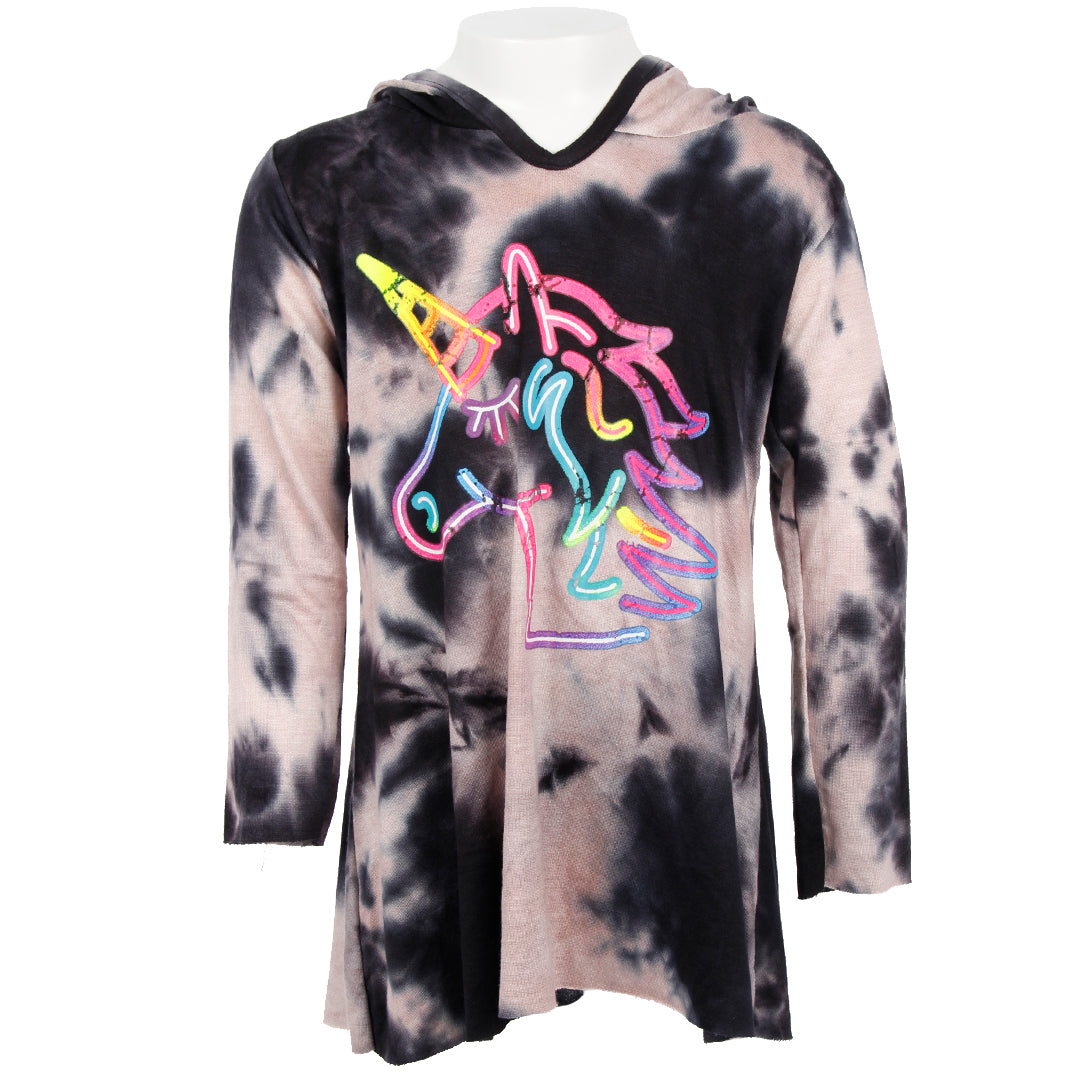 Long Sleeve Hoody Cover Up With Neon Unicorn - Denny's