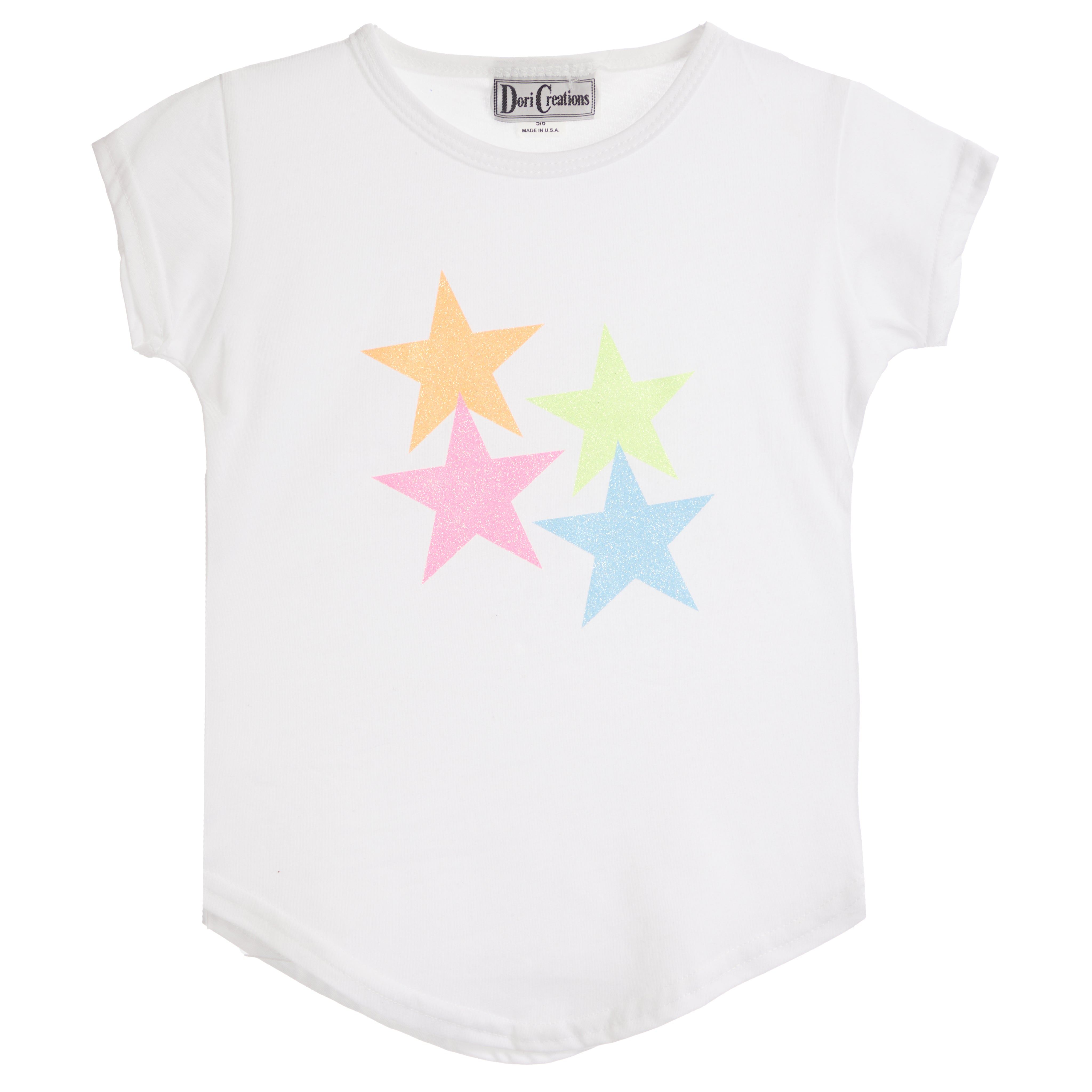 Neon Glitter Stars Round Bottom Tee - Denny's