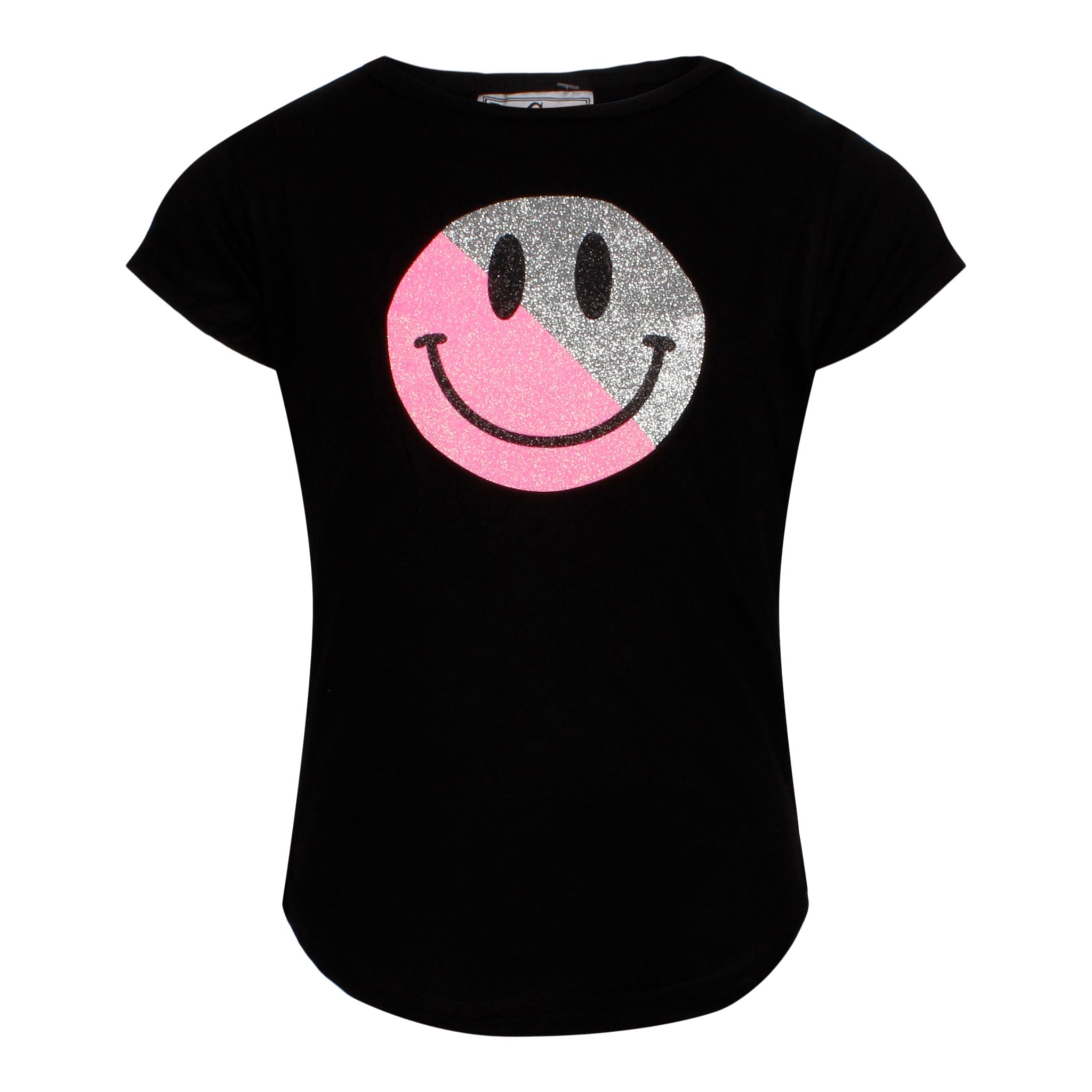 Neon Pink & Silver Glitter Smiley Top - Denny's