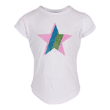 Short Sleeve Rounded Bottom Top with Glitter Star - Denny's