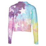 White Stars Arm Tie Dye Long Sleeve Cropped Hoodie - Denny's