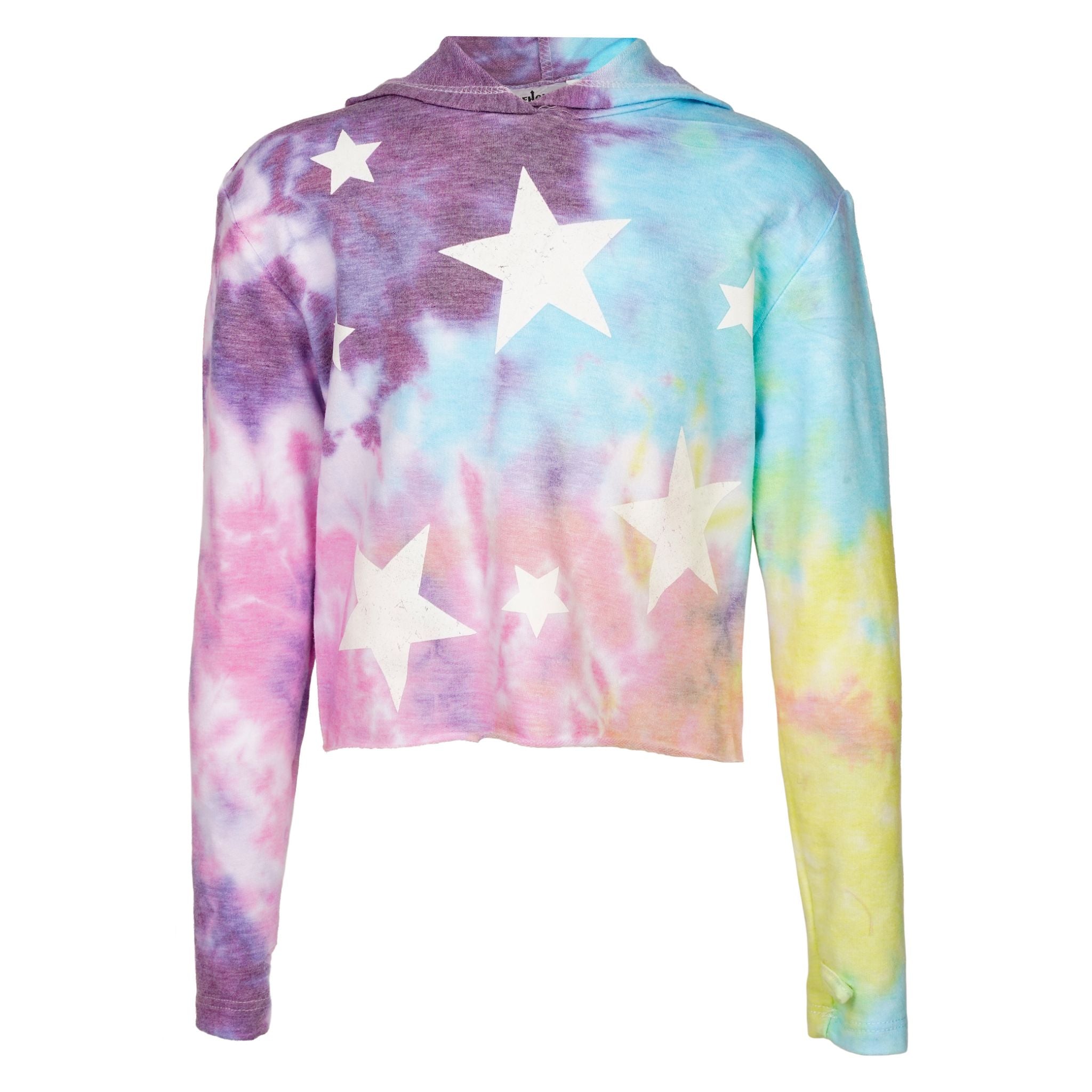 White Stars Arm Tie Dye Long Sleeve Cropped Hoodie - Denny's